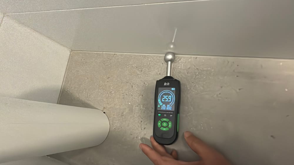 High moisture reading in a floor beside a toilet, found during a moisture inspection in Pascoe Vale